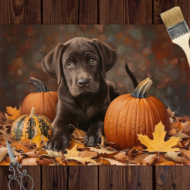 Chocolate Labrador Retriever Autumn Decoupage Tissue Paper (Creator Uploaded)