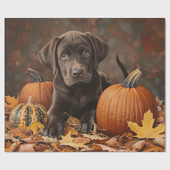 Chocolate Labrador Retriever Autumn Decoupage Wrapping Paper (Flat)