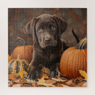 Chocolate Labrador Retriever Autumn Jigsaw Puzzle