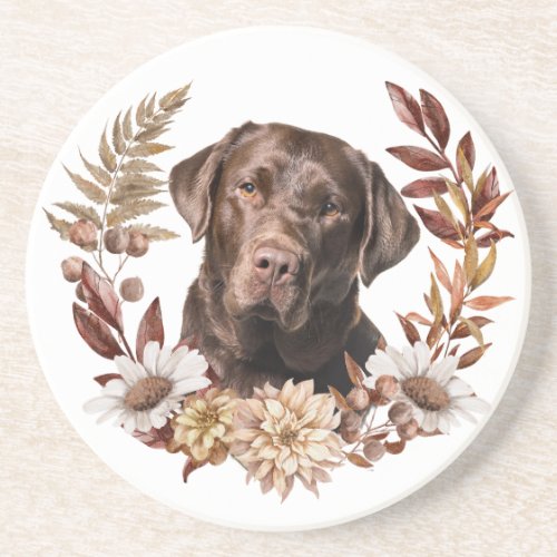 Chocolate Labrador Retriever Autumn Wreath Coaster