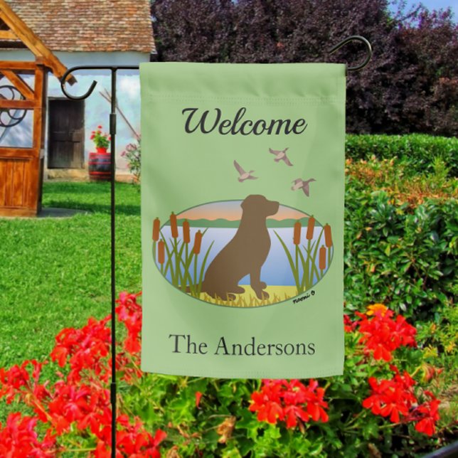 Chocolate Labrador Retriever Bird Dog Garden Flag (Personalized Chocolate Labrador Retriever Bird Dog Design Garden Flag for Chocolate Labrador Owners.)