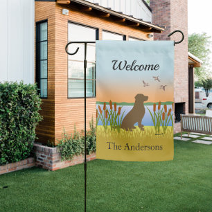 Chocolate Labrador Retriever Bird Dog Sunset Garden Flag
