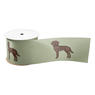 Chocolate Labrador Retriever Brown Lab Dog Green Satin Ribbon