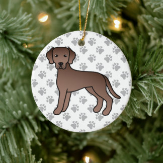 Chocolate Labrador Retriever Cartoon Dog Drawing Ceramic Ornament