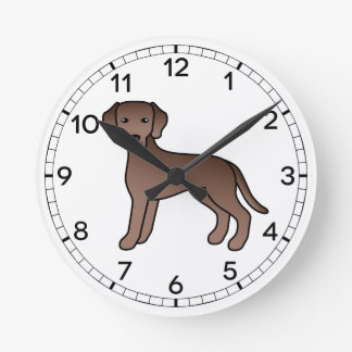 Chocolate Labrador Retriever Cartoon Dog Drawing Round Clock