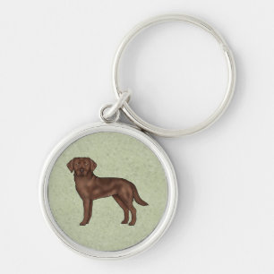 Chocolate Labrador Retriever Cartoon Dog Green Keychain