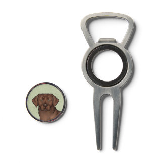 Chocolate Labrador Retriever Cartoon Dog Head Divot Tool