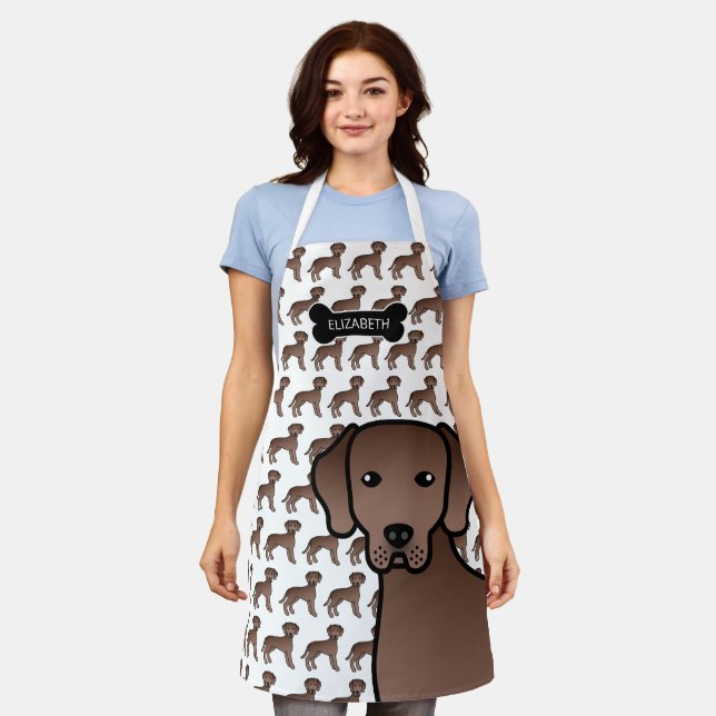 Chocolate Labrador Retriever Cartoon Dog & Name Apron (Worn)
