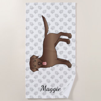 Chocolate Labrador Retriever Cartoon Dog &amp; Name Beach Towel