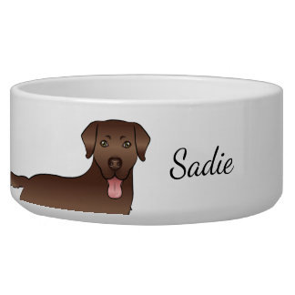 Chocolate Labrador Retriever Cartoon Dog &amp; Name Bowl