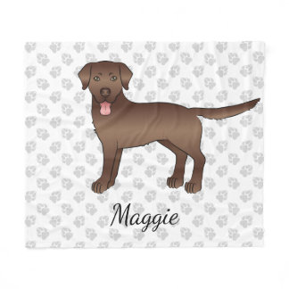 Chocolate Labrador Retriever Cartoon Dog & Name Fleece Blanket