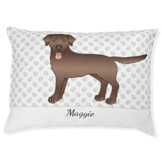 Chocolate Labrador Retriever Cartoon Dog &amp; Name Pet Bed