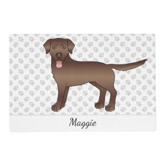 Chocolate Labrador Retriever Cartoon Dog &amp; Name Placemat