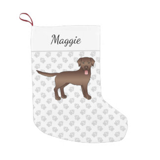 Chocolate Labrador Retriever Cartoon Dog &amp; Name Small Christmas Stocking