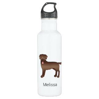 Chocolate Labrador Retriever Cartoon Dog &amp; Name Stainless Steel Water Bottle
