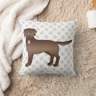 Chocolate Labrador Retriever Cartoon Dog &amp; Paws Throw Pillow