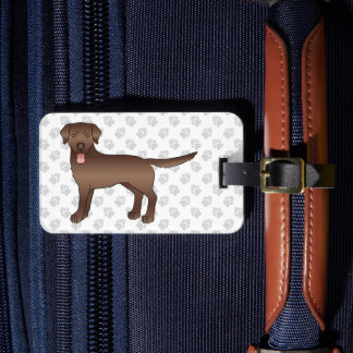 Chocolate Labrador Retriever Cartoon Dog &amp; Text Luggage Tag