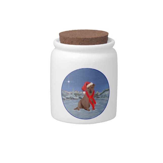 Chocolate Labrador Retriever Christmas Candy Jar (Front)