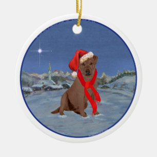 Chocolate Labrador Retriever Christmas Ceramic Ornament