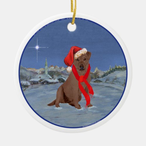 Chocolate Labrador Retriever Christmas Ceramic Ornament