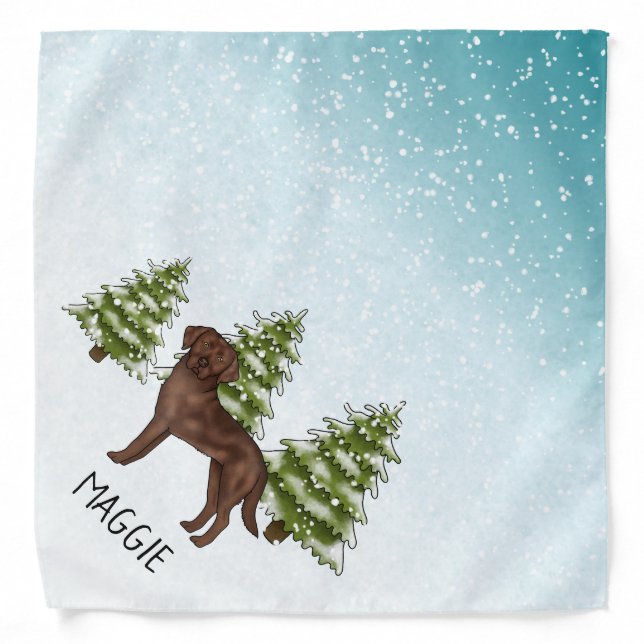 Chocolate Labrador Retriever Christmas Custom Name Bandana (Front)
