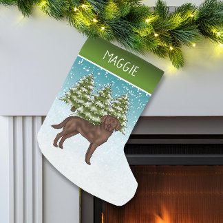 Chocolate Labrador Retriever Christmas Custom Name Small Christmas Stocking