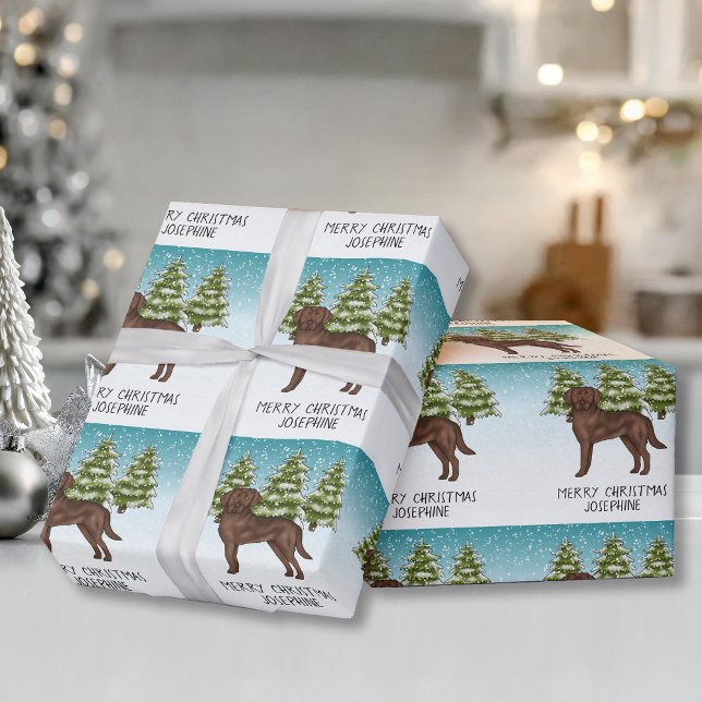 Chocolate Labrador Retriever Christmas Custom Text Wrapping Paper (Creator Uploaded)