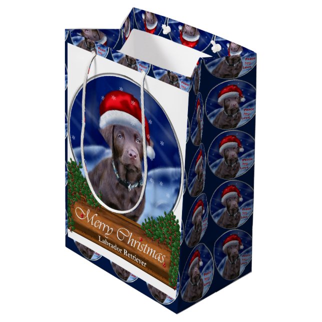 Chocolate Labrador Retriever Christmas Medium Gift Bag (Back Angled)