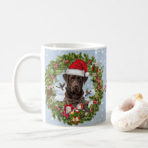 Chocolate Labrador Retriever,  Christmas wreath  Coffee Mug