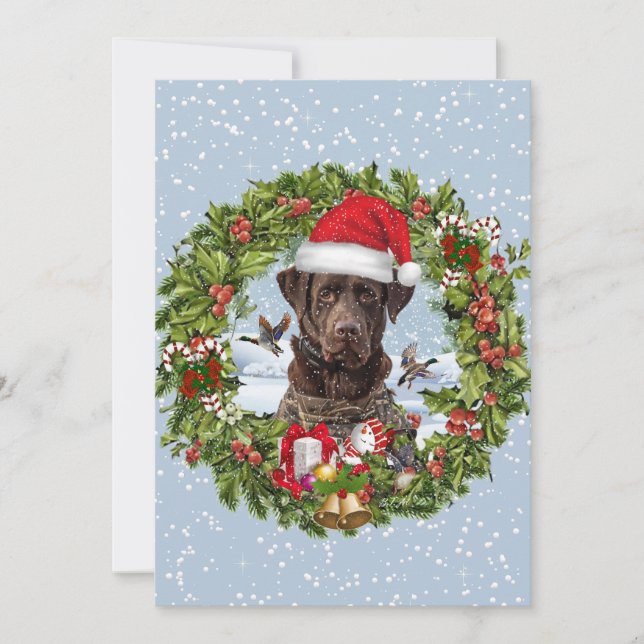 Chocolate Labrador Retriever,  Christmas wreath  Invitation (Front)