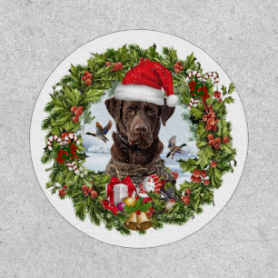 Chocolate Labrador Retriever, Christmas wreath Patch