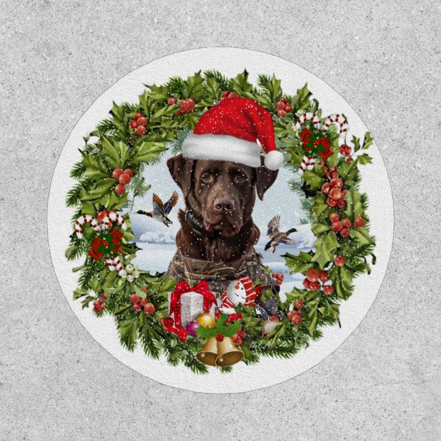 Chocolate Labrador Retriever,  Christmas wreath  Patch (Front)