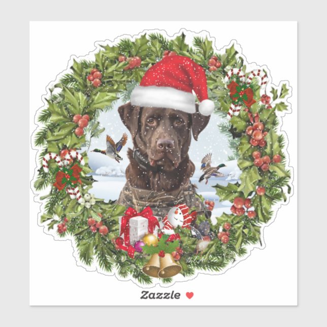 Chocolate Labrador Retriever,  Christmas wreath  Sticker (Sheet)