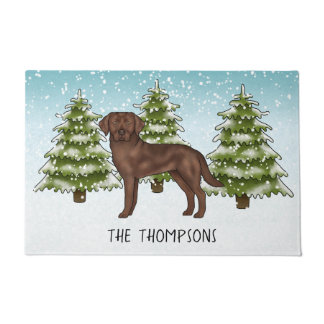 Chocolate Labrador Retriever Custom Blue Christmas Doormat