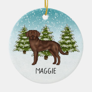 Chocolate Labrador Retriever Custom Name Christmas Ceramic Ornament