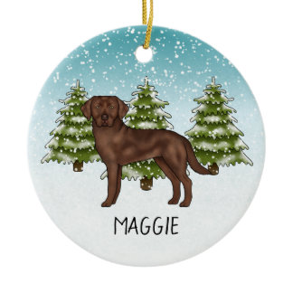 Chocolate Labrador Retriever Custom Name Christmas Ceramic Ornament