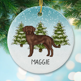 Chocolate Labrador Retriever Custom Name Christmas Ceramic Ornament