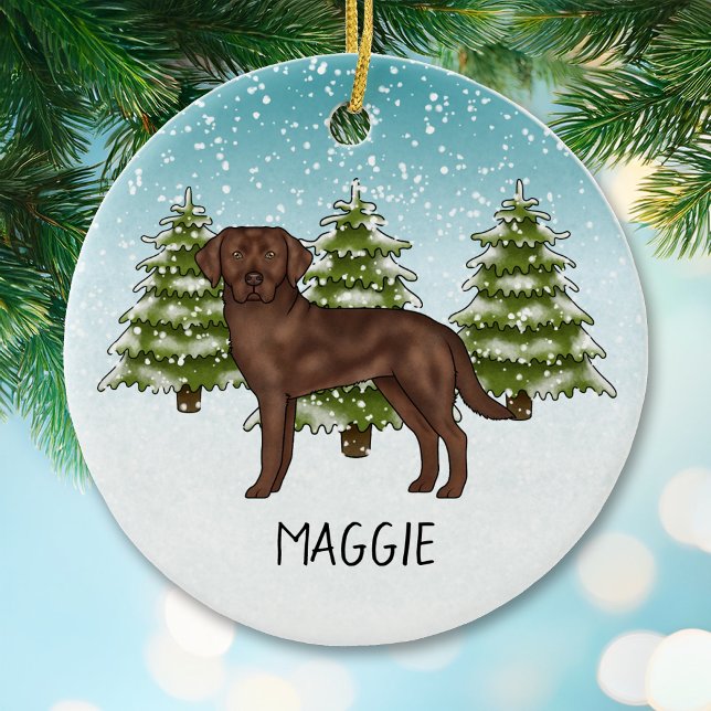 Chocolate Labrador Retriever Custom Name Christmas Ceramic Ornament (Creator Uploaded)
