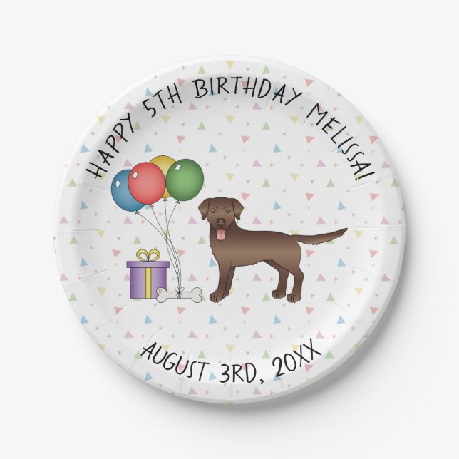 Chocolate Labrador Retriever Cute Dog - Birthday Paper Plates (Front)