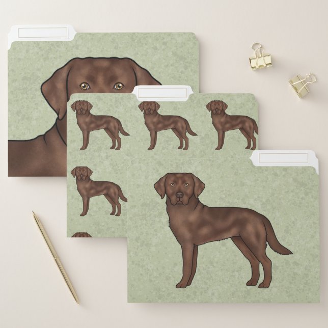 Chocolate Labrador Retriever Cute Lab Dog Green File Folder (Set)