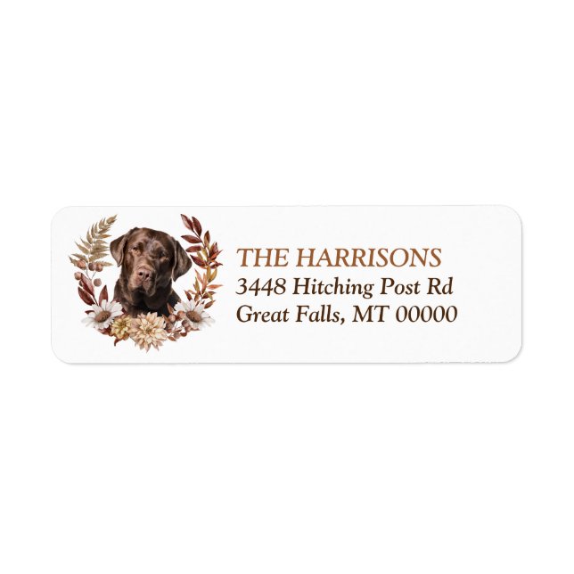 Chocolate Labrador Retriever Dog Autumn Wreath Label (Front)
