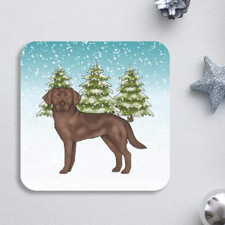 Chocolate Labrador Retriever Dog Blue Christmas Square Sticker