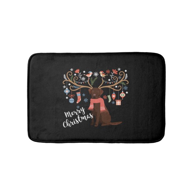 Chocolate Labrador Retriever Dog Christmas Bath Mat (Front)