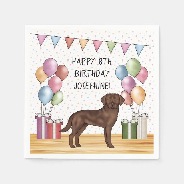 Chocolate Labrador Retriever Dog Colorful Birthday Napkins (Front)