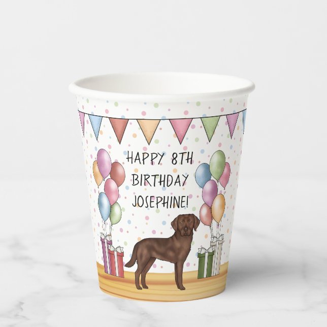Chocolate Labrador Retriever Dog Colorful Birthday Paper Cups (Front)