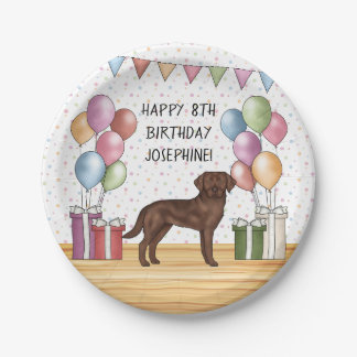 Chocolate Labrador Retriever Dog Colorful Birthday Paper Plates