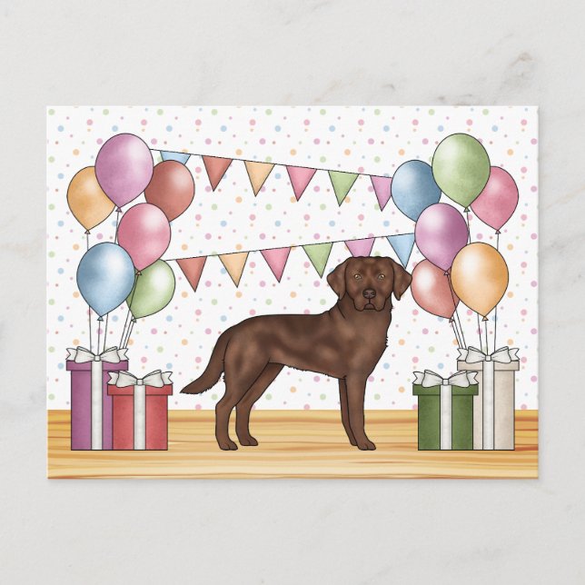 Chocolate Labrador Retriever Dog Colorful Birthday Postcard (Front)