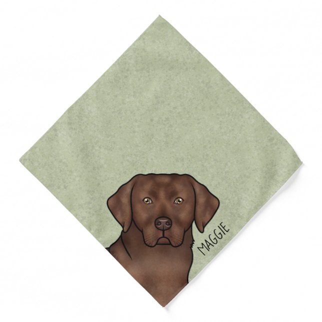 Chocolate Labrador Retriever Dog Custom Name Green Bandana (Front)