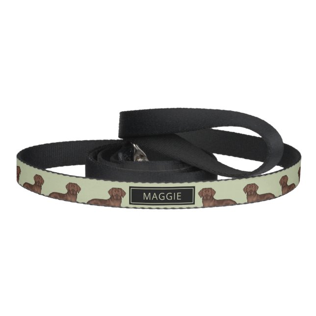 Chocolate Labrador Retriever Dog Custom Name Green Pet Leash (Handle)
