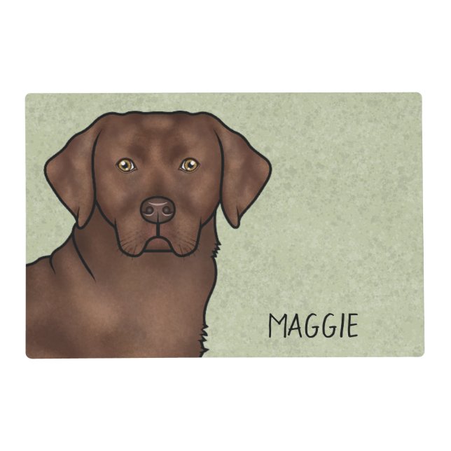 Chocolate Labrador Retriever Dog Custom Name Green Placemat (Front)